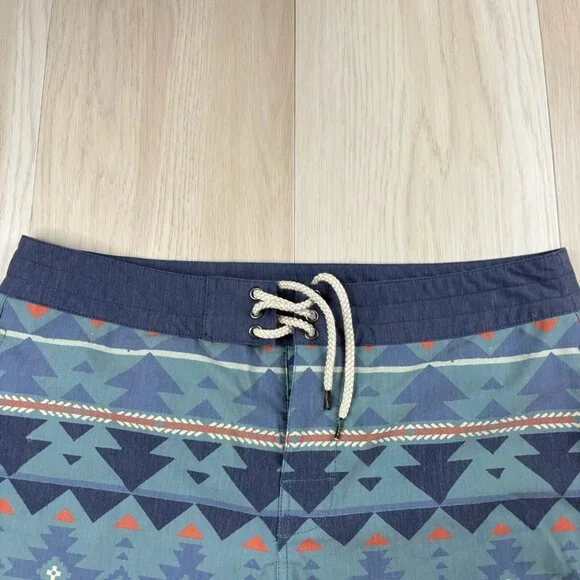 Faherty Mens Blue Doug Good Feather Aztec Print Swim Trunks Boardshorts Size 33 - Picture 3 of 9